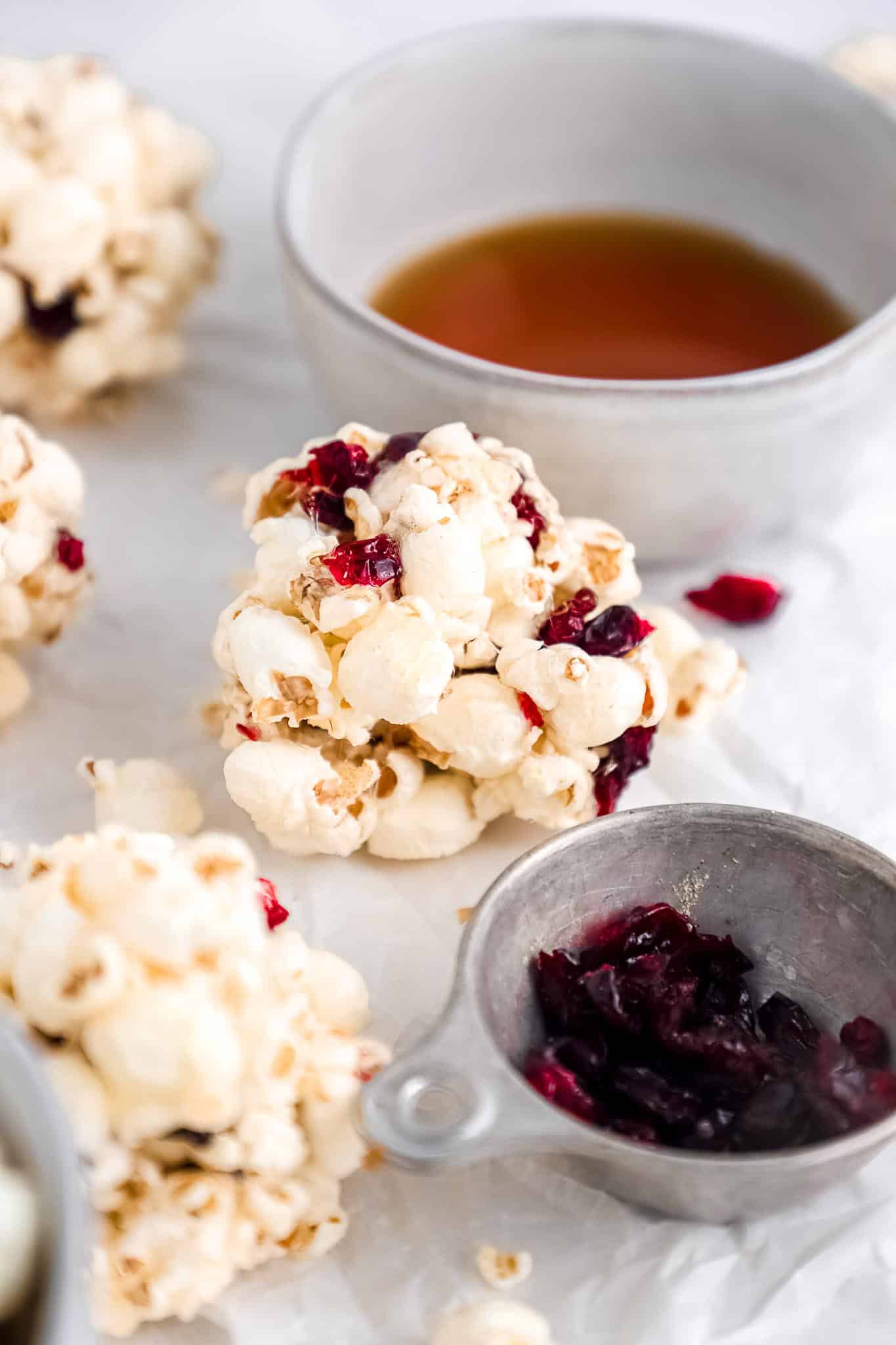 Cranberry Maple Syrup Popcorn Balls