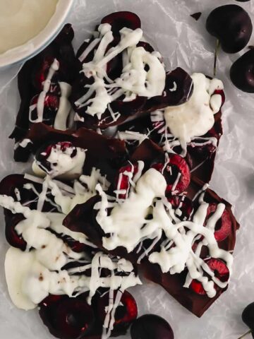 homemade-fresh-cherry-chocolate-bark-on-parchment-paper