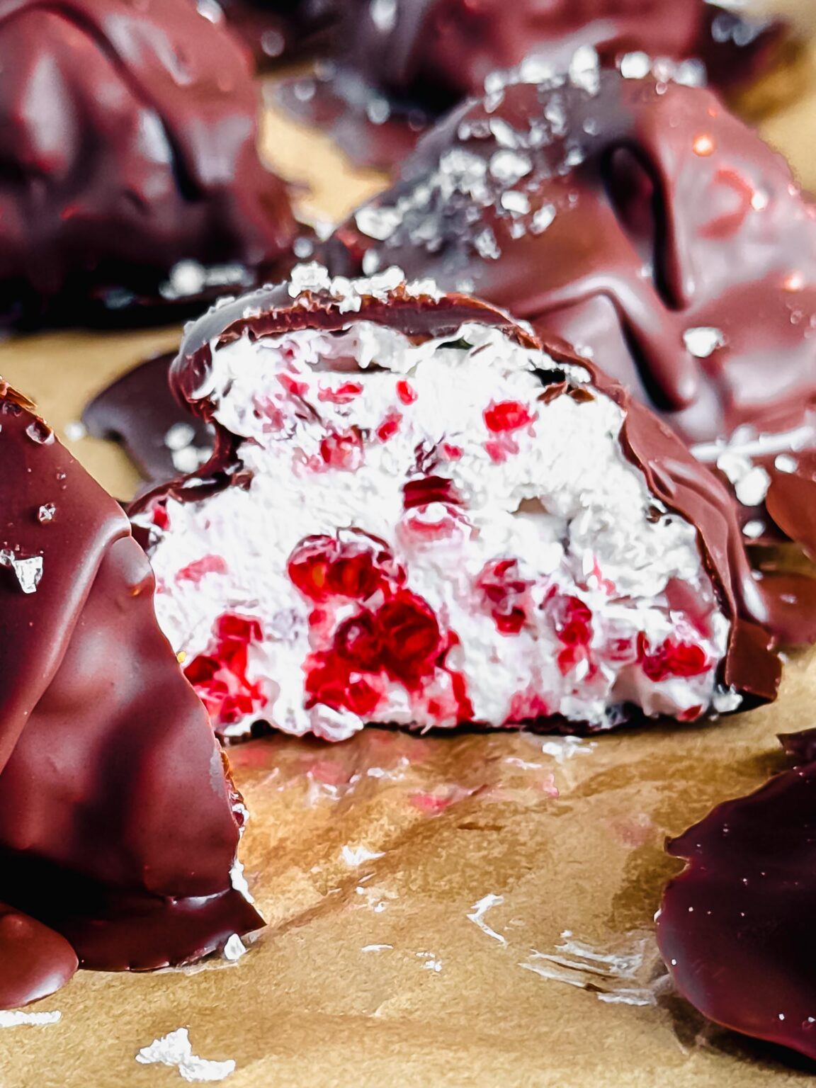 Frozen Raspberry Whipped Cream Clusters Dipped in Chocolate - The ...